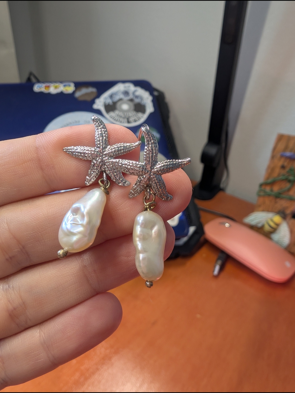 Starfish Pearl Sterling Silver Earrings - Picture 2 of 2